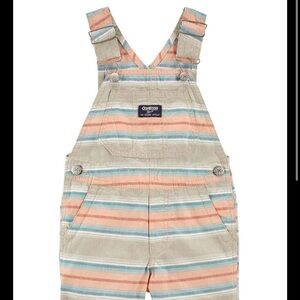 OshKosh B'gosh Cream and Blue Overalls Playful Stripes